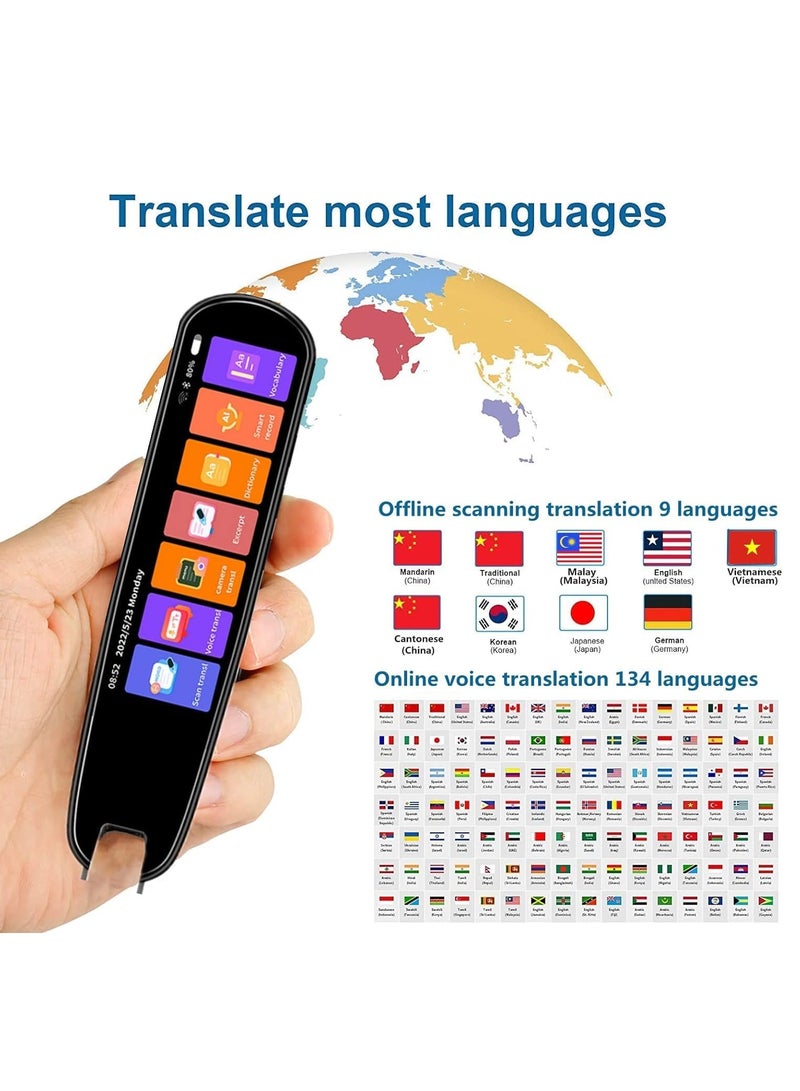 Translation Pen Scan Reader Text to Speech Device Language Translator Device Support 134 Languages OCR Digital Reader Pen, Photo and Text & Voice Translation Device, Reading Pen (BLACK) - Image 2
