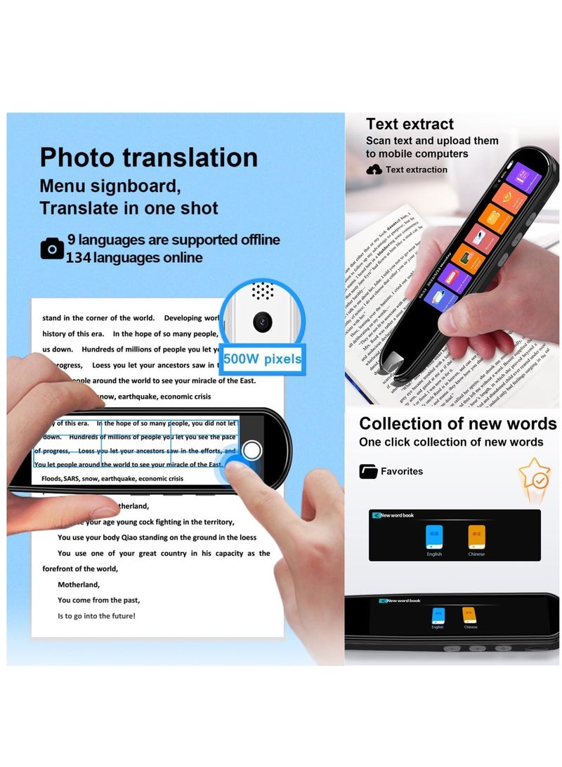 Translation Pen Scan Reader Text to Speech Device Language Translator Device Support 134 Languages OCR Digital Reader Pen, Photo and Text & Voice Translation Device, Reading Pen (BLACK) - Image 5