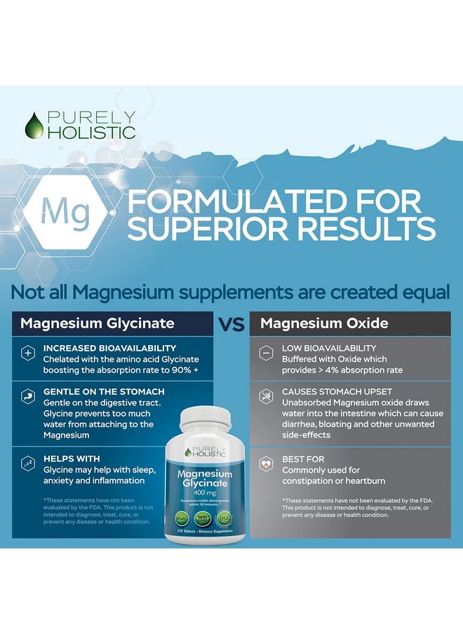 Purely Holistic - Magnesium Glycinate 400Mg 270 Magnesium Tablets (Not Capsules) 400 Mg Elemental Magnesium Highly Bioavailable Vegan And Vegetarian For Improved Sleep Stress Relief & Cramp Defense - Image 1