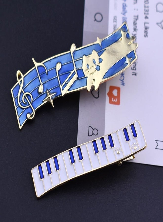 Ynxee Pack 2 Piano Shaped Metal Hair Clips Alligator Barrettes Headwear Women Girls Hair Accessories, Blue Music Cat Design - Image 1