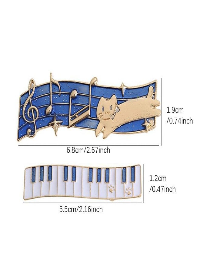 Ynxee Pack 2 Piano Shaped Metal Hair Clips Alligator Barrettes Headwear Women Girls Hair Accessories, Blue Music Cat Design - Image 2