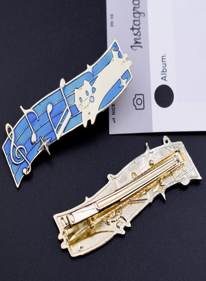 Ynxee Pack 2 Piano Shaped Metal Hair Clips Alligator Barrettes Headwear Women Girls Hair Accessories, Blue Music Cat Design - Image 4