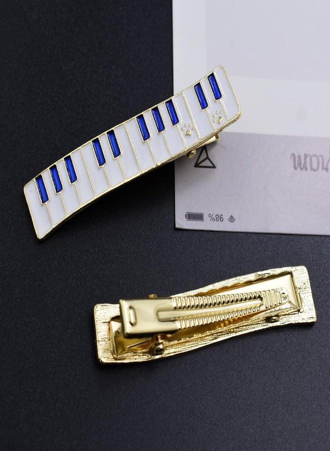 Ynxee Pack 2 Piano Shaped Metal Hair Clips Alligator Barrettes Headwear Women Girls Hair Accessories, Blue Music Cat Design - Image 3