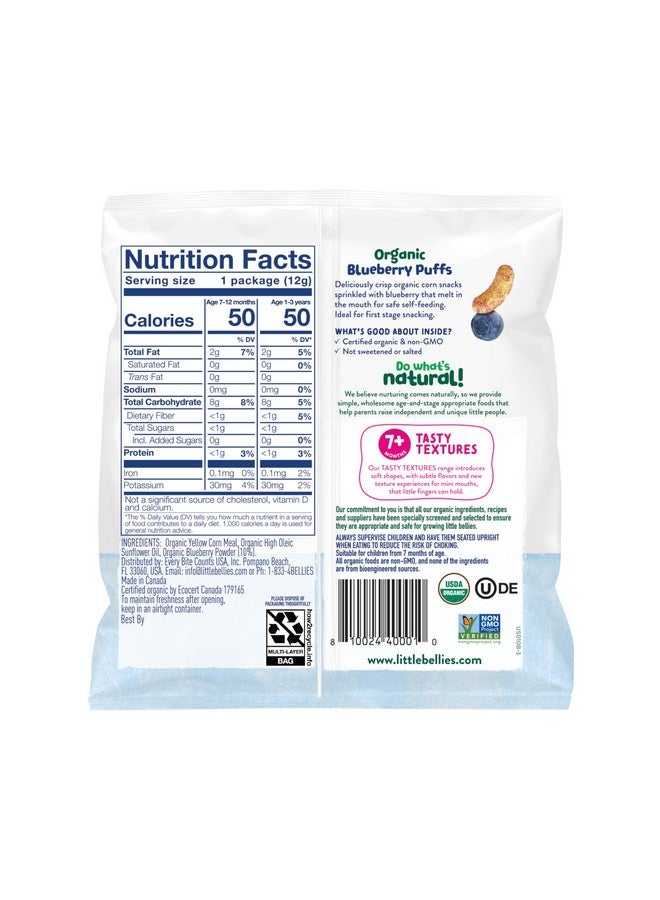 Little Bellies Organic Puffs Variety Pack, Blueberry & Apple and Cinnamon (Pack of 18) - Image 2