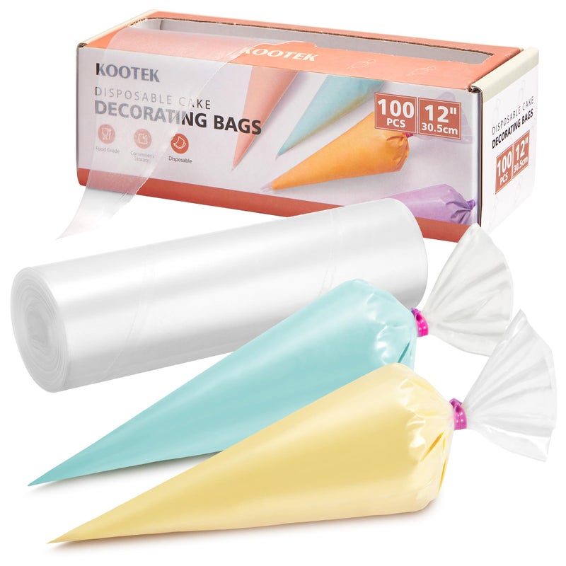 Kootek Kootek 12 Piping Bags 100Pcs Disposable Pastry Bags Anti Burst Icing Frosting Bag Thick Cake Decorating Bags for Cookie Cupcake Candy Baking Supplies Tools 