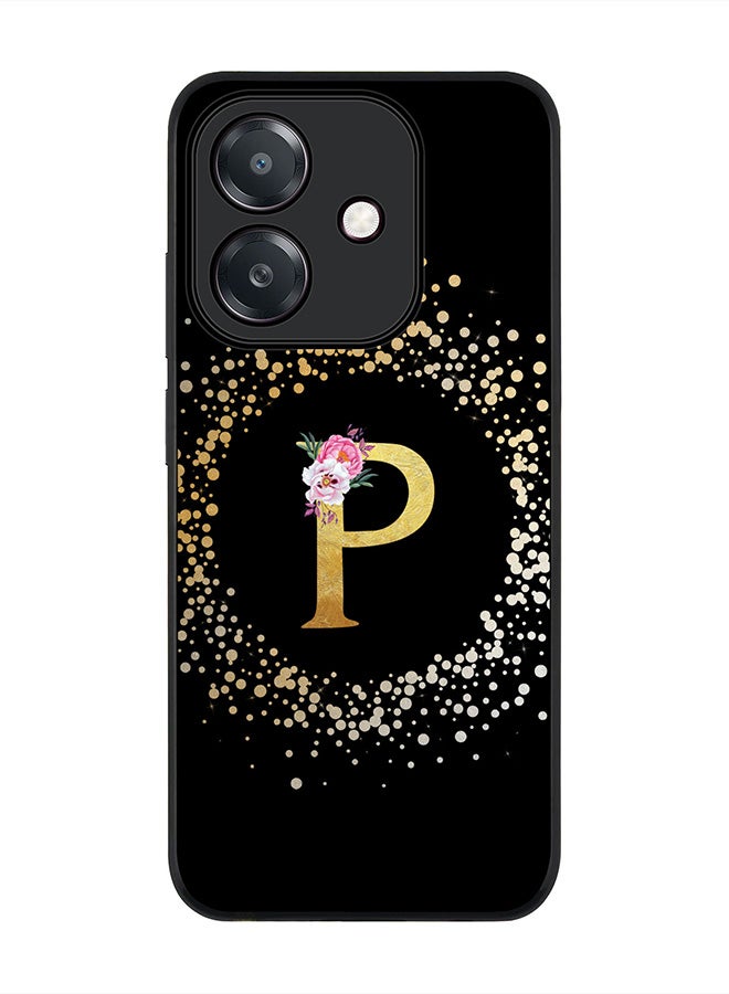 Stylizedd For Oppo A5i Case,Slim fit Camera Protection, Shockproof Thin Phone cover  - Custom Monogram Floral - P ( Black )