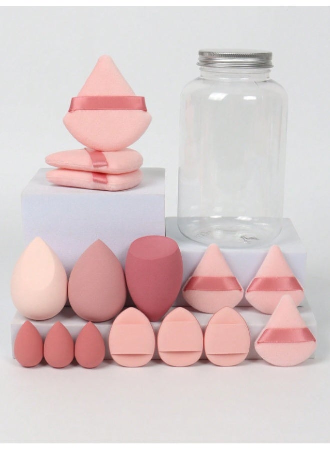 15-Piece Makeup Sponge Set with Storage Case, 3 Loose Powder Puffs, 3 Mini Loose Powder Puffs, 3 Makeup Sponges, 3 Mini Makeup Sponges, 3 Mini Cushion Puffs - Image 1