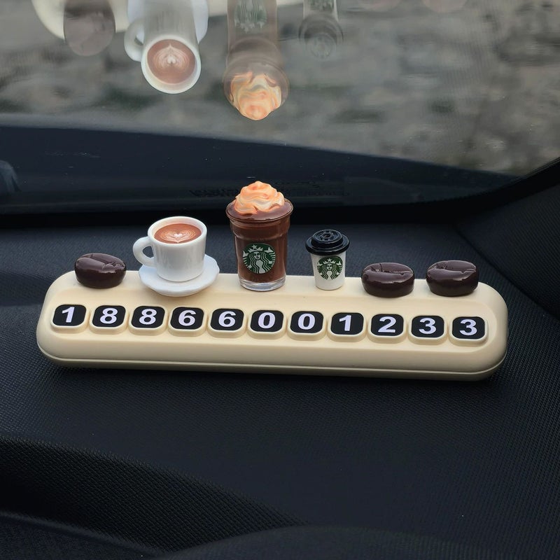 Creative Coffee Cup Parking Sign Car Phone Number Holder Dashboard Decor
