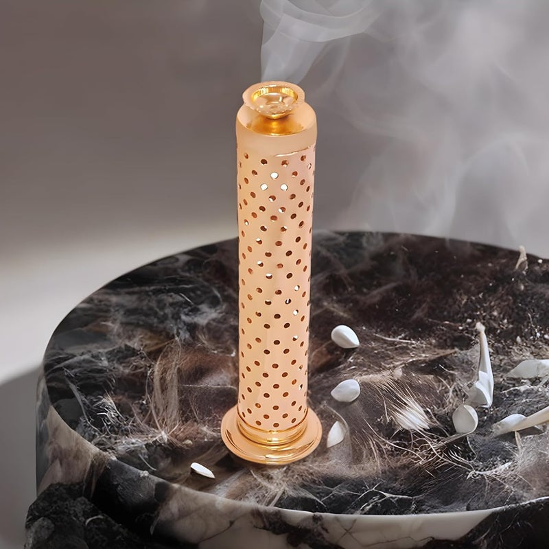 Mini House Mini House Stainless Steel Agarbatti Incense Stick Stand Holder With Ash Catcher Dhoop Holder On Top For Home Dark Gold 1RoundStainless Steel - Image 3