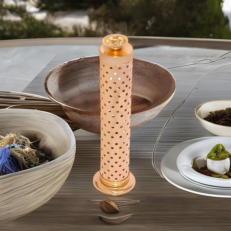 Mini House Mini House Stainless Steel Agarbatti Incense Stick Stand Holder With Ash Catcher Dhoop Holder On Top For Home Dark Gold 1RoundStainless Steel - Image 5