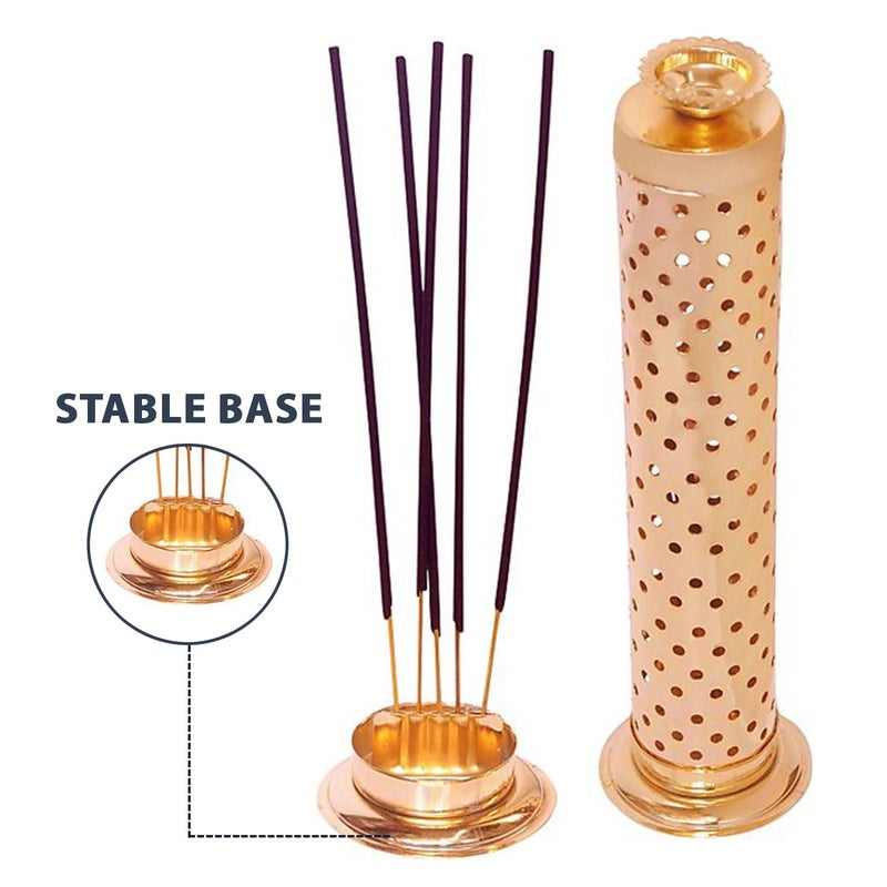 Mini House Mini House Stainless Steel Agarbatti Incense Stick Stand Holder With Ash Catcher Dhoop Holder On Top For Home Dark Gold 1RoundStainless Steel - Image 2