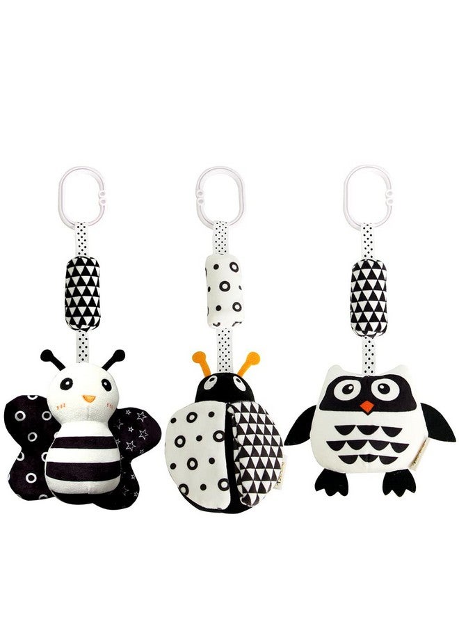 KAKIBLIN Baby Hanging Toy,3 Pack Black and White Baby Toys for 3 6 9 12 Months, High Contrast Hanging Toys,Plush Soft Stroller Rattles Toys for Boys and Girls(21CM, Ladybug,Bee & Owl) - Image 1