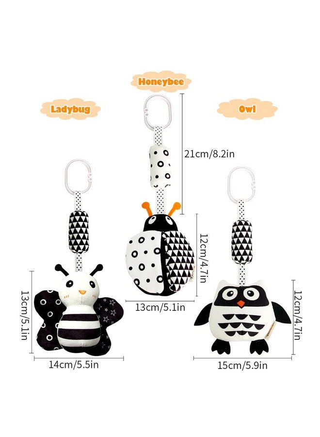 KAKIBLIN Baby Hanging Toy,3 Pack Black and White Baby Toys for 3 6 9 12 Months, High Contrast Hanging Toys,Plush Soft Stroller Rattles Toys for Boys and Girls(21CM, Ladybug,Bee & Owl) - Image 5