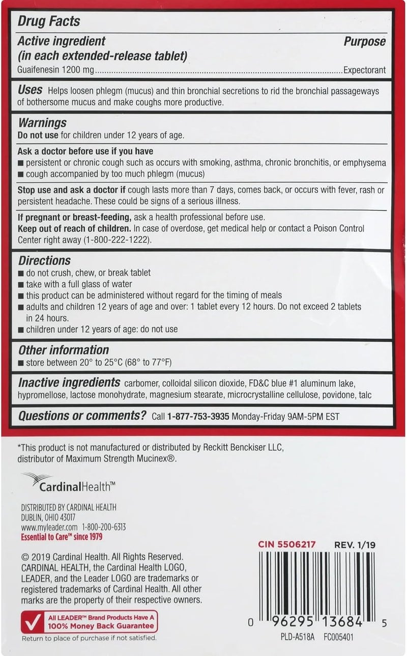 Leader Mucus Relief DM Tablets Maximum Strength Chest Congestion 12 Hour FastActing Mucus Expectorant  Cough Suppressant 14 Count 2Pack - Image 3