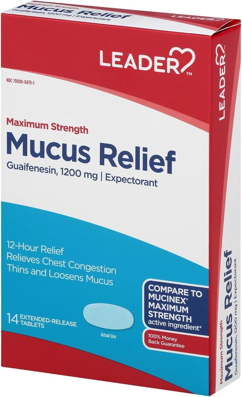 Leader Mucus Relief DM Tablets Maximum Strength Chest Congestion 12 Hour FastActing Mucus Expectorant  Cough Suppressant 14 Count 2Pack - Image 2