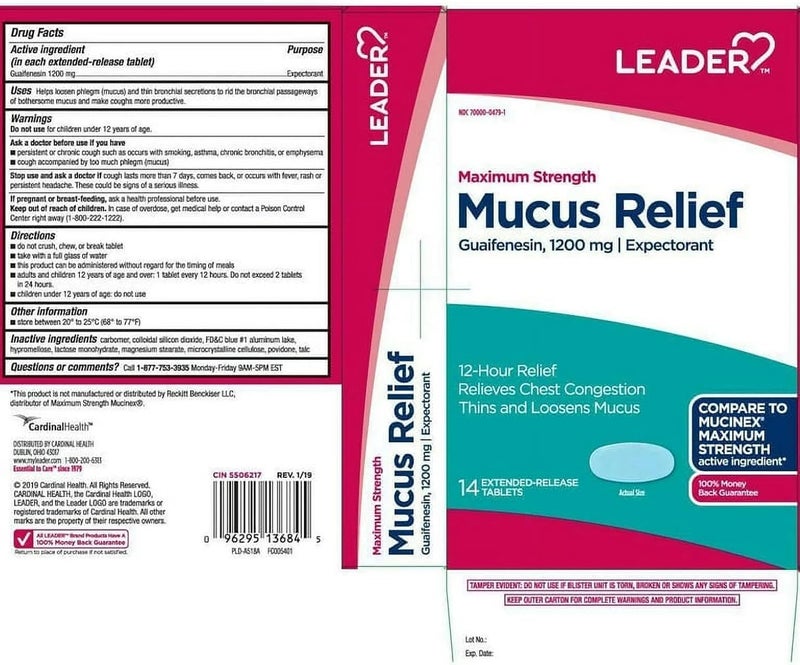 Leader Mucus Relief DM Tablets Maximum Strength Chest Congestion 12 Hour FastActing Mucus Expectorant  Cough Suppressant 14 Count 2Pack - Image 4