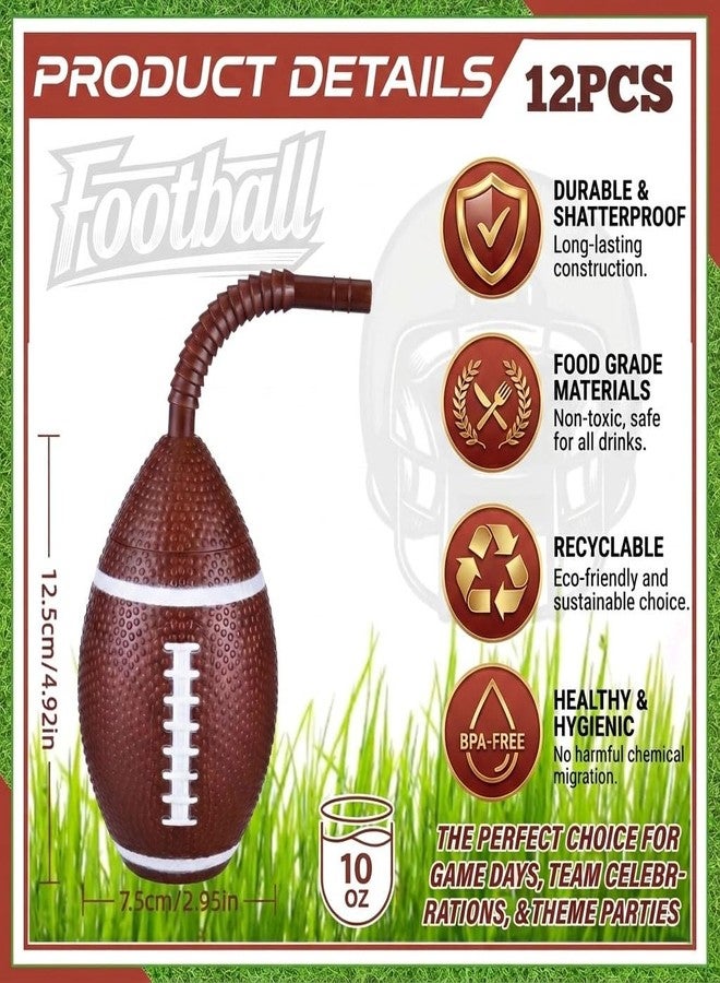 PAKCHOICE 12 Pcs Football Cups with Straws and Lids, 10oz Reusable Leak-Proof Football Party Favors, Textured Super Football Theme Birthday Party Supplies for Kids Adults, Game Day Tailgate Decorations - Image 2