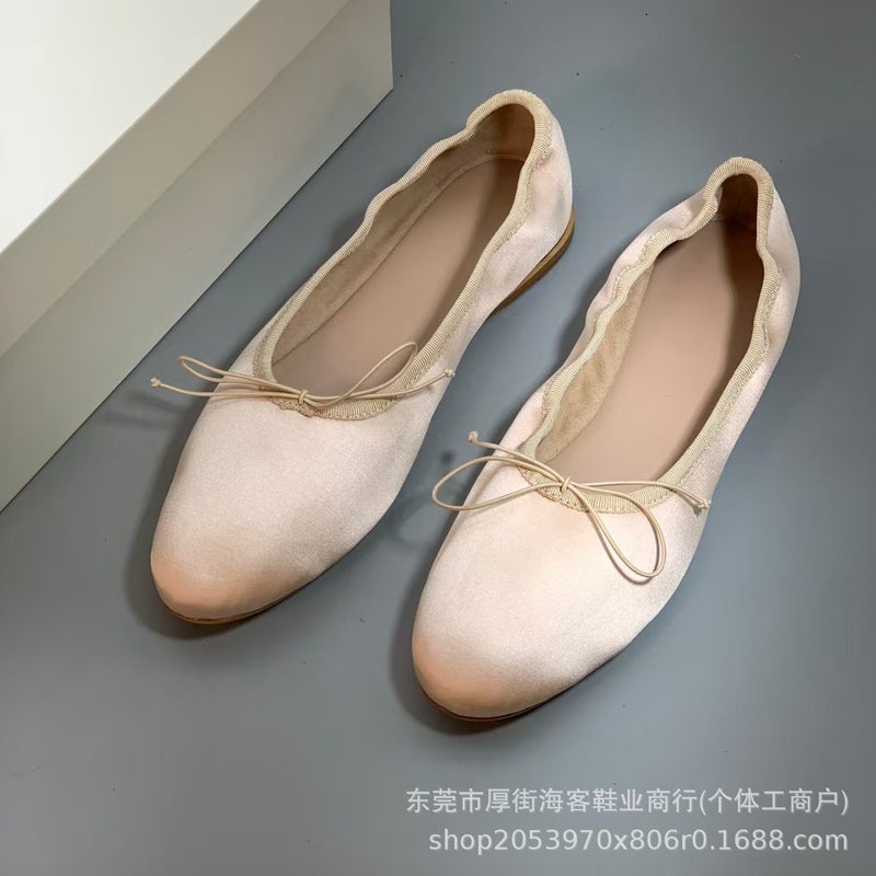 Soft Sheepskin Ballet Flat Bow Shoes for Women - Image 3