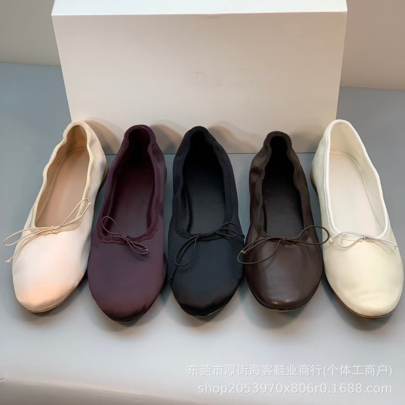 Soft Sheepskin Ballet Flat Bow Shoes for Women - Image 1