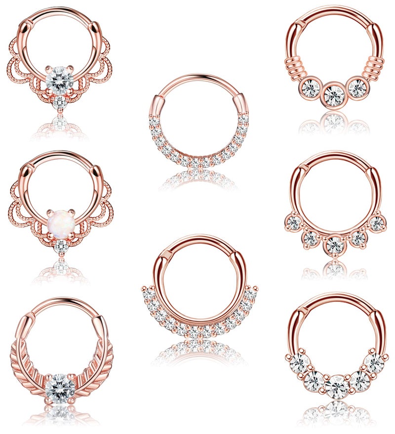 LOYALLOOK حلقة أنف لويل لوك 8 قطع 16G من الفولاذ المقاوم للصدأ CZ أوبال لثقب الغضروف والهيليكس والتراجس وحلقات دايث وحلقات الأنف وحلقة نقرة مفصلية 10 مم - Image 1