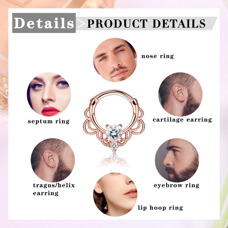 LOYALLOOK حلقة أنف لويل لوك 8 قطع 16G من الفولاذ المقاوم للصدأ CZ أوبال لثقب الغضروف والهيليكس والتراجس وحلقات دايث وحلقات الأنف وحلقة نقرة مفصلية 10 مم - Image 4