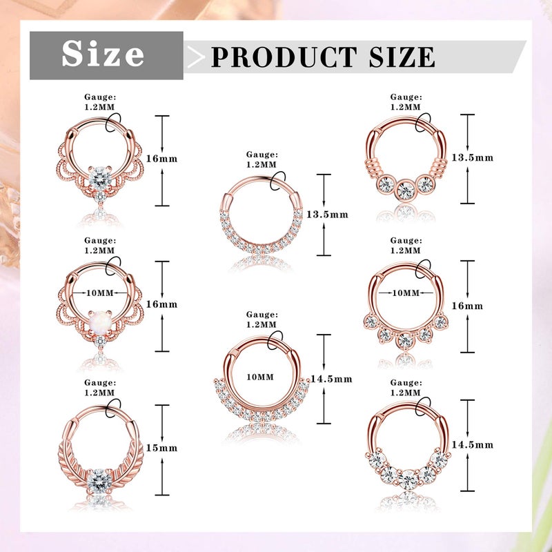 LOYALLOOK حلقة أنف لويل لوك 8 قطع 16G من الفولاذ المقاوم للصدأ CZ أوبال لثقب الغضروف والهيليكس والتراجس وحلقات دايث وحلقات الأنف وحلقة نقرة مفصلية 10 مم - Image 3