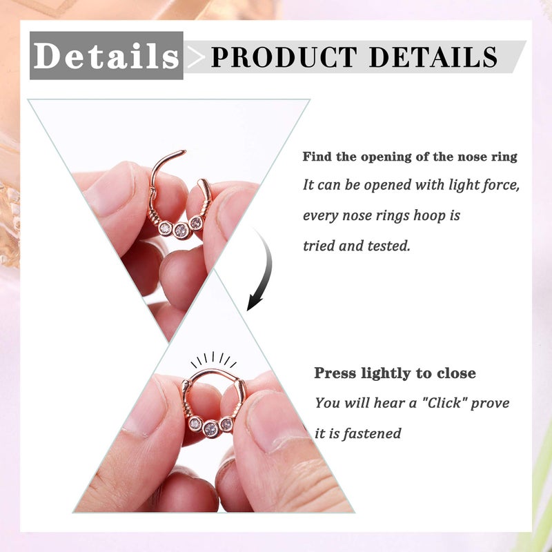 LOYALLOOK حلقة أنف لويل لوك 8 قطع 16G من الفولاذ المقاوم للصدأ CZ أوبال لثقب الغضروف والهيليكس والتراجس وحلقات دايث وحلقات الأنف وحلقة نقرة مفصلية 10 مم - Image 2