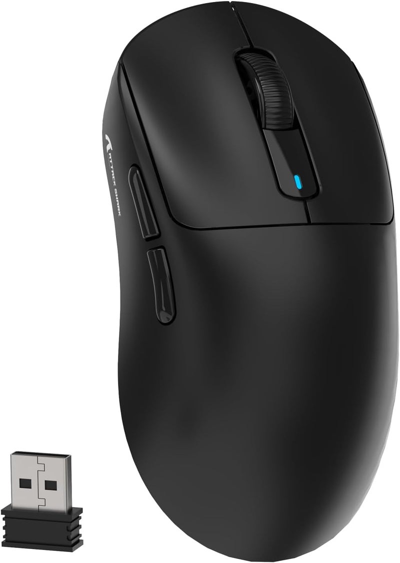 MAMBASNAKE ماوس ألعاب لاسلكي Attack Shark X3، فائق الخفة 49 جرام، PixArt PAW3395 26000 DPI، بلوتوث/2.4GHz/وضع ثلاثي سلكي، بطارية قابلة لإعادة الشحن 200 ساعة، مفتاح Kailh GM8.0 لأجهزة PC/MAC/Win - أسود - Image 1