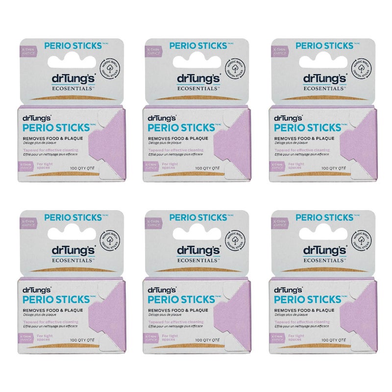 drTung's Dental Sticks for Teeth & Gum Cleaning - Toothpicks for Oral Care, Soft Floss Picks for Teeth, Interdental Plaque & Food Remover Tool, Perio Sticks - X-Thin, Bulk 100 Count (Pack of 6) - Image 1