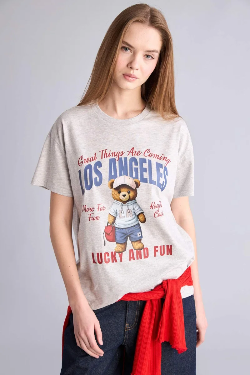 ديفاكتو Crew Neck Printed Oversize T-Shirt
