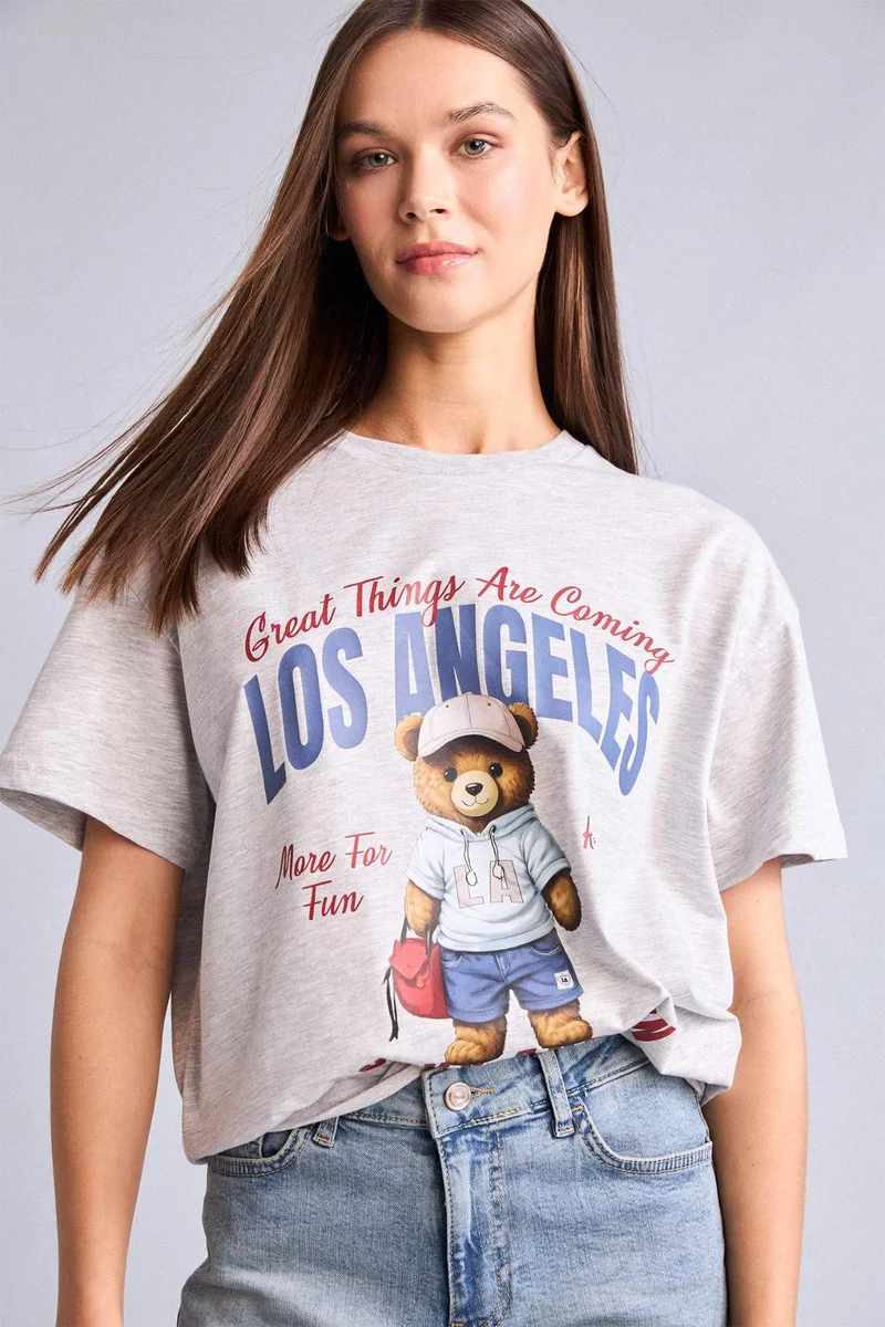 ديفاكتو Crew Neck Printed Oversize T-Shirt