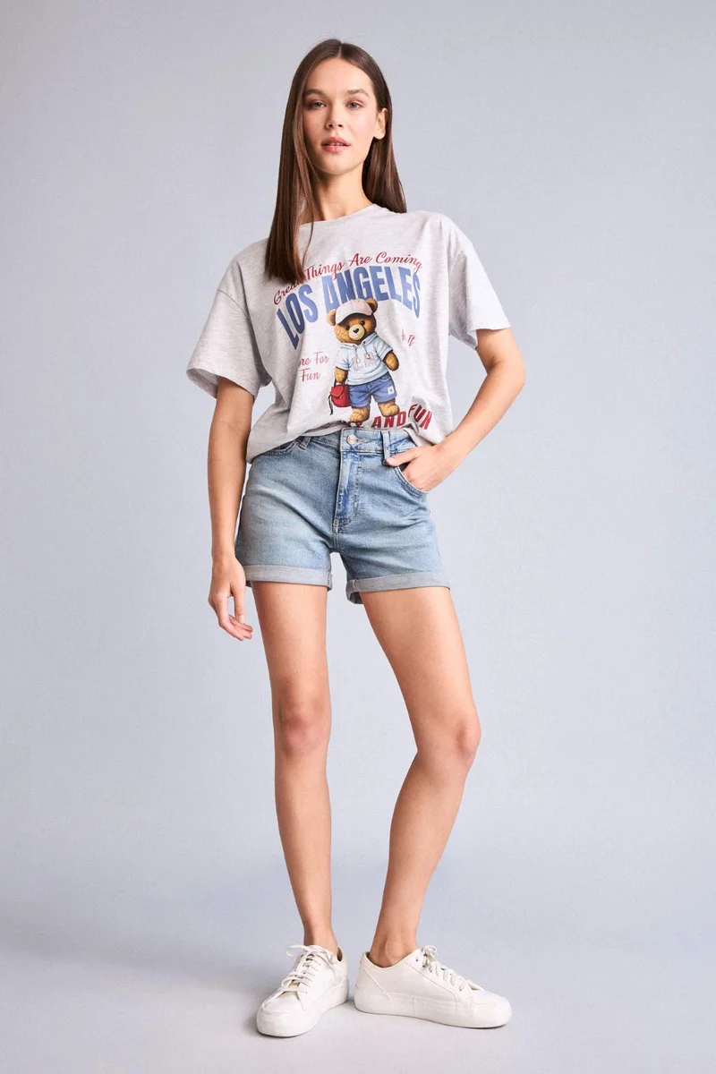 ديفاكتو Crew Neck Printed Oversize T-Shirt