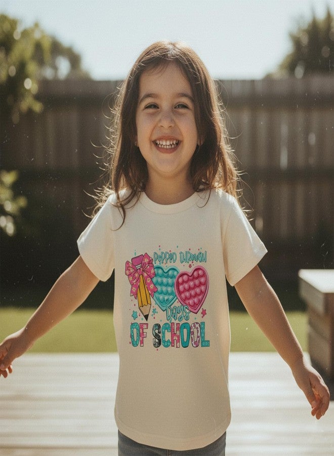 Douhoow Girls 100 Days of School Shirt Short Sleeve Toddler Girl Tops 100th Day of School Shirt Kids, Beige C, 4-5 Years - Image 2