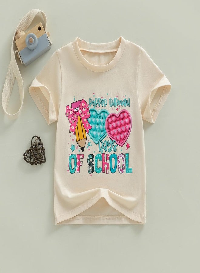 Douhoow Girls 100 Days of School Shirt Short Sleeve Toddler Girl Tops 100th Day of School Shirt Kids, Beige C, 4-5 Years - Image 4