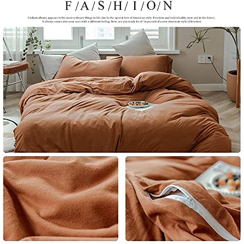 AMWAN Jersey Knit Cotton Solid Pumpkin Color Luxury Soft Comforter Cover Twin Size 3 Piece Bedding Set 1 Duvet Cover 2 Pillowcases Twin Duvet Cover Set - Image 2