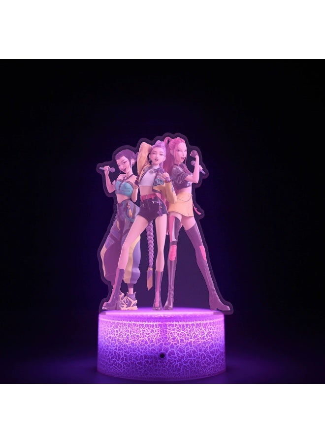 K-POP Demon Hunters Themed 16-Color Remote Control Night Light | Cracked Glass Lamp Base with USB Cable & Acrylic Insert