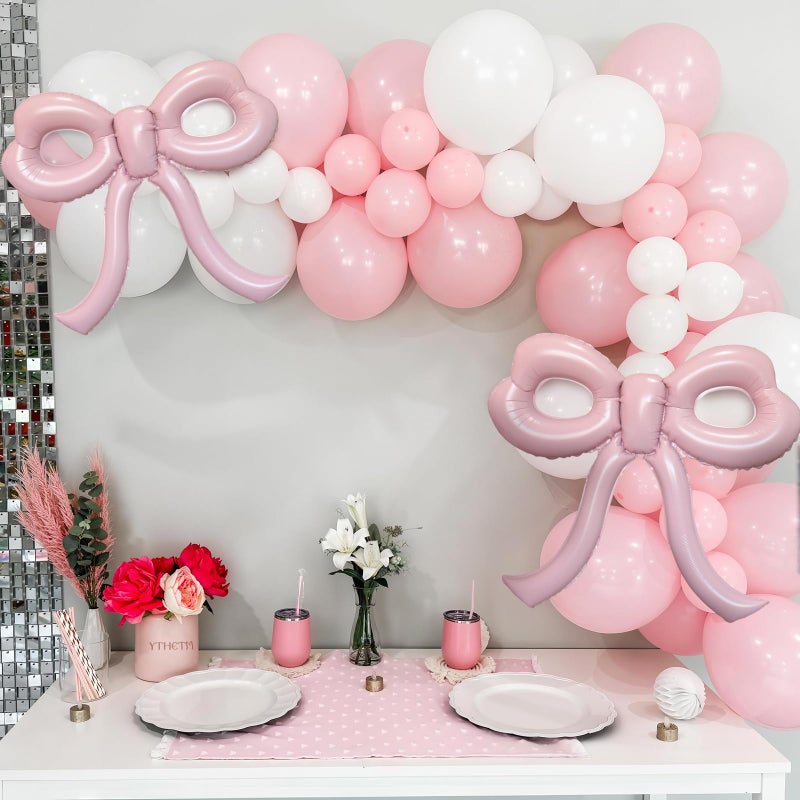 YTHETM 4 Pcs Light Pink Bow Balloons Bow Party Decorations for Girl Women Bow Birthday Decorations Giant Pastel Pink Bow Balloon for Graduation Baby Shower Bridal Wedding Decor Bachelorette Party Supplies - Image 3