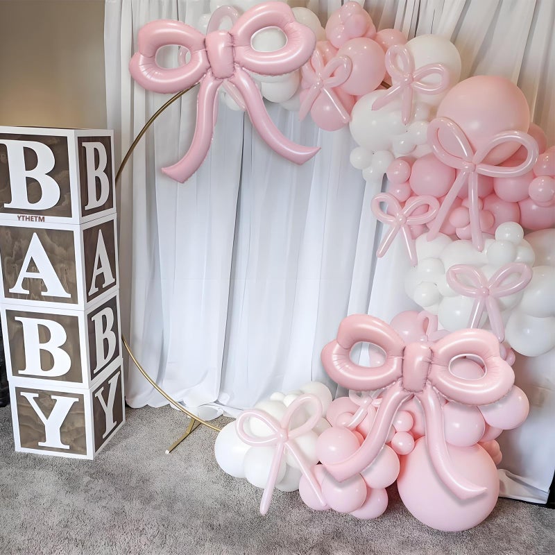 YTHETM 4 Pcs Light Pink Bow Balloons Bow Party Decorations for Girl Women Bow Birthday Decorations Giant Pastel Pink Bow Balloon for Graduation Baby Shower Bridal Wedding Decor Bachelorette Party Supplies - Image 5