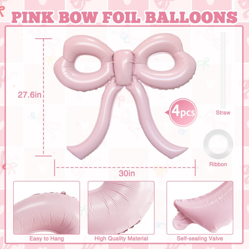 YTHETM 4 Pcs Light Pink Bow Balloons Bow Party Decorations for Girl Women Bow Birthday Decorations Giant Pastel Pink Bow Balloon for Graduation Baby Shower Bridal Wedding Decor Bachelorette Party Supplies - Image 2