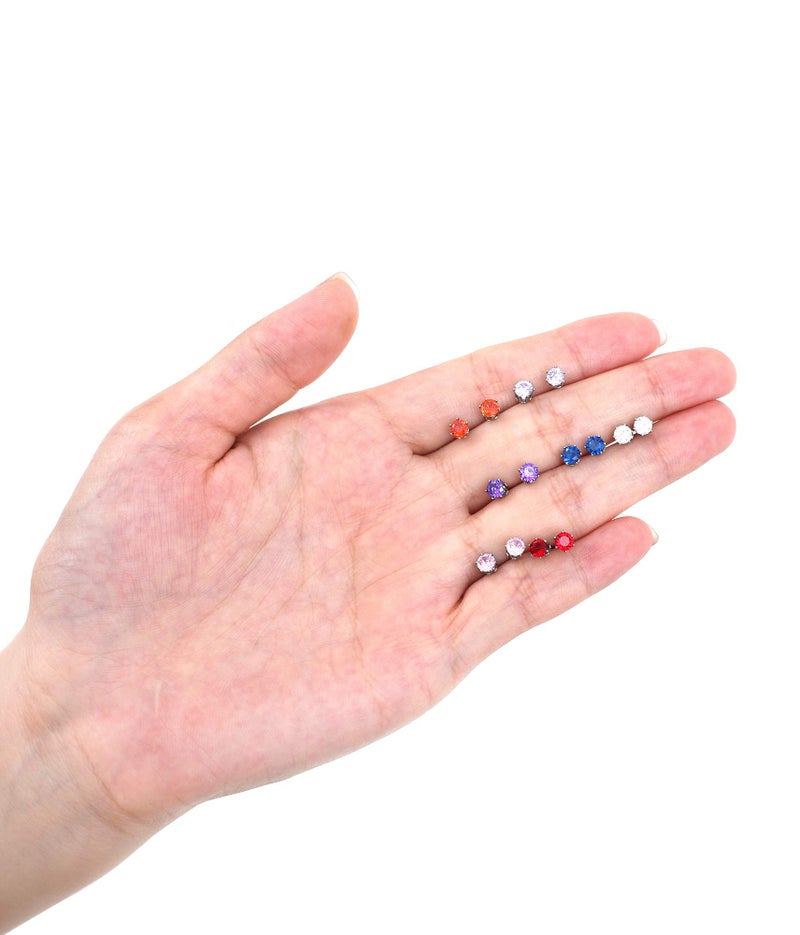 Tornito 14 Pairs Stainless Steel CZ Stud Earrings for Women Multicolor Cubic Zirconia Cartilage Helix Earrings Set Screwback 4MM - Image 5