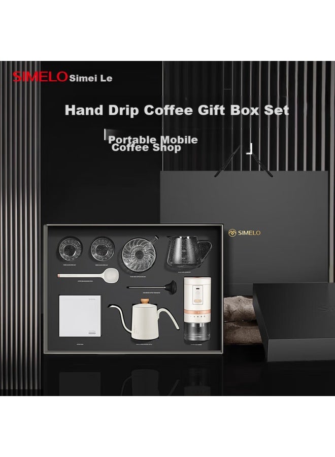 Simelo Pour-over Coffee Maker Set With Electric Grinder, Dripper, Sharing Pot, Gift Set, 9 Pieces, White - Image 5