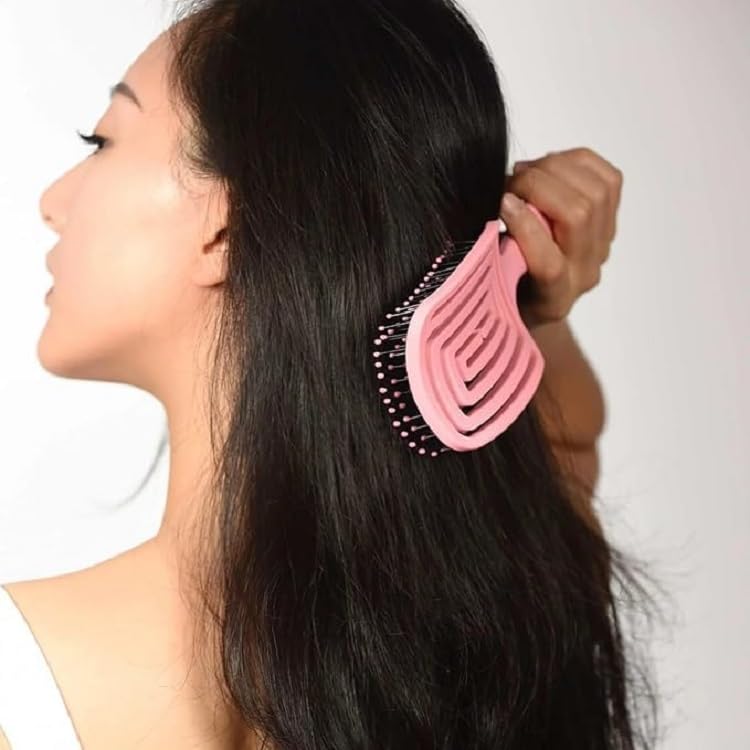 Simois Curved Vented Brush for Women Men Paddle Detangling Brush for All Hair Types Hairbrush Easy for Wet or Dry Use Flexible with Nylon Bristle Smooth Hair Comb Pack of 1 Pink - Image 3