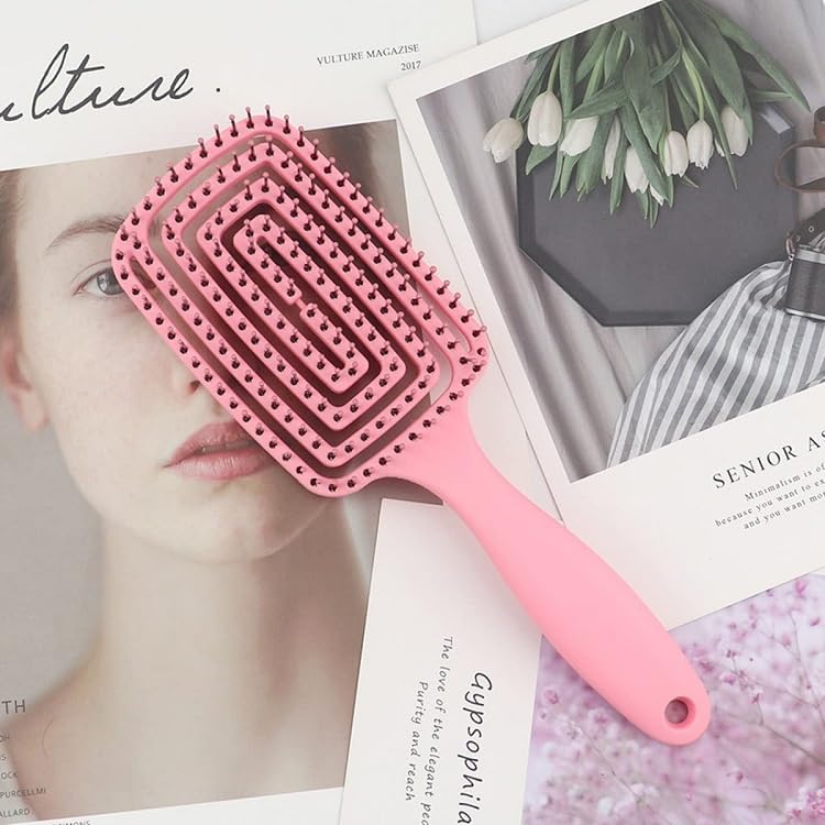 Simois Curved Vented Brush for Women Men Paddle Detangling Brush for All Hair Types Hairbrush Easy for Wet or Dry Use Flexible with Nylon Bristle Smooth Hair Comb Pack of 1 Pink - Image 4