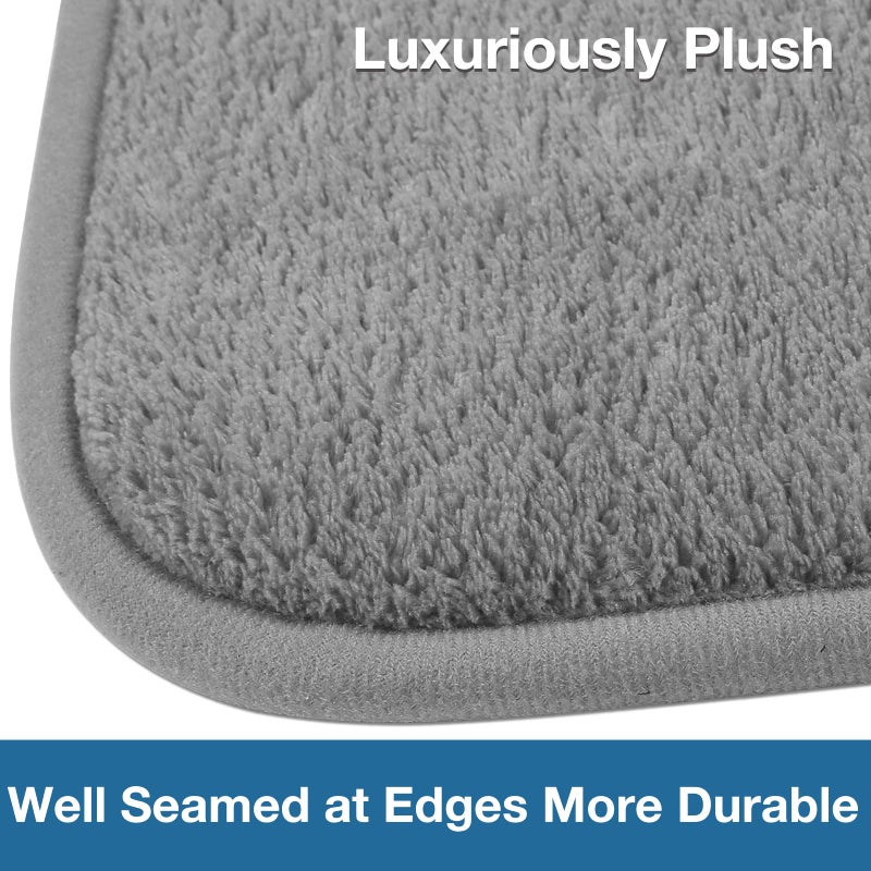 PAGGED Grey Bath Mat Runner Long Narrow Bathroom Rug Memory Foam Microfiber Bathroom Carpet Non Slip Soft Absorbent Washable Bathrug,16" x 47" - Image 2
