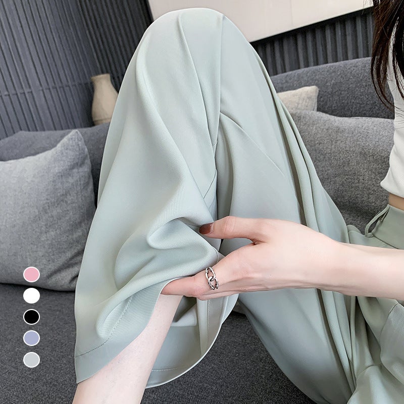 Green Suit Pants Women'S Summer Thin Ice Silk Shaking Cool Pants Small Chiffon Draping Wide Leg Pants - Image 2
