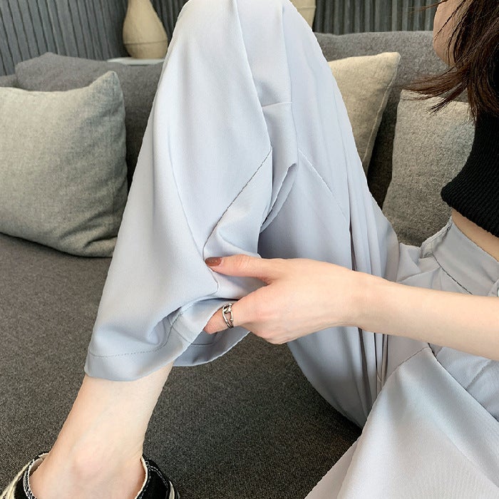 Green Suit Pants Women'S Summer Thin Ice Silk Shaking Cool Pants Small Chiffon Draping Wide Leg Pants - Image 1