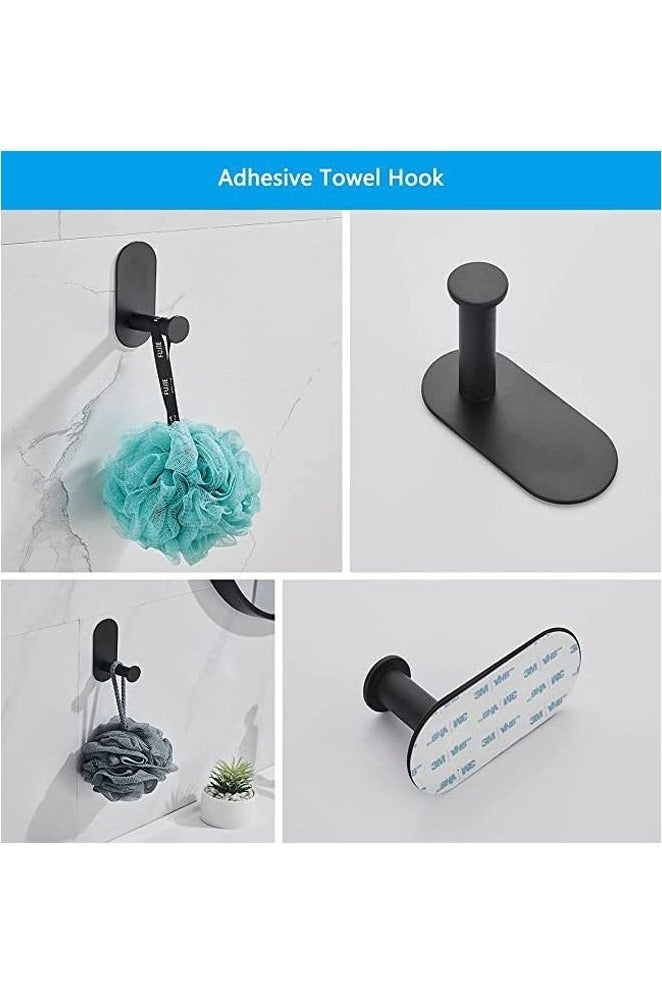 SILADEFU Matte Black Bathroom Hardware Set 4 Pieces Adhesive Toilet Paper Holder Hand Towel Bar Robe Towel Hook Bathroom Accessories Kit for Home and Everyday Use - Image 5