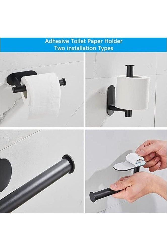 SILADEFU Matte Black Bathroom Hardware Set 4 Pieces Adhesive Toilet Paper Holder Hand Towel Bar Robe Towel Hook Bathroom Accessories Kit for Home and Everyday Use - Image 4