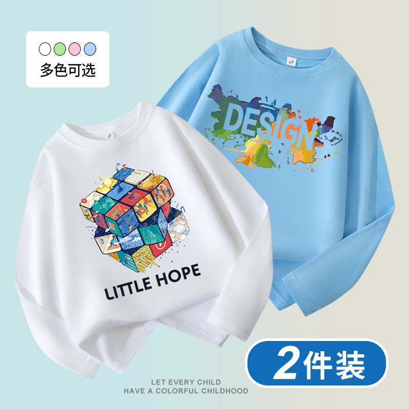 Fashionable Brand Boys' Long-Sleeved T-Shirt Pure Cotton Kidsren'S Bottoming Shirt 2025 Spring & Fall New Kidsren'S Fashion Rubik'S Cube Top - Image 2