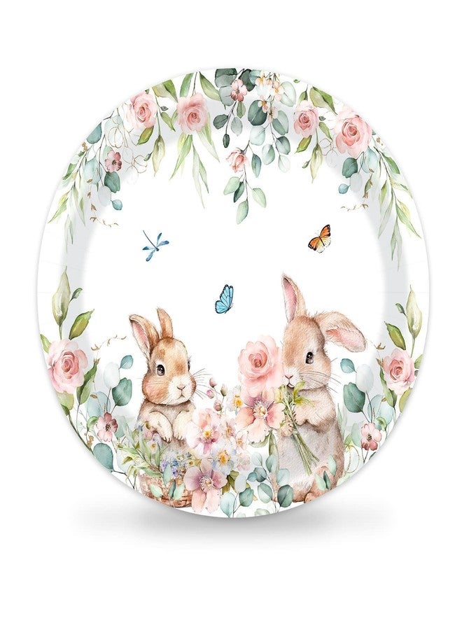 Vanulus 50 Count Spring Easter Bunny Oval Paper Platter 10" x 12" Paper Disposable Cute Rabbits Floral Plant Floral Tray Serving Dish for Easter Dinner Plate Party Supplies Décor - Image 1